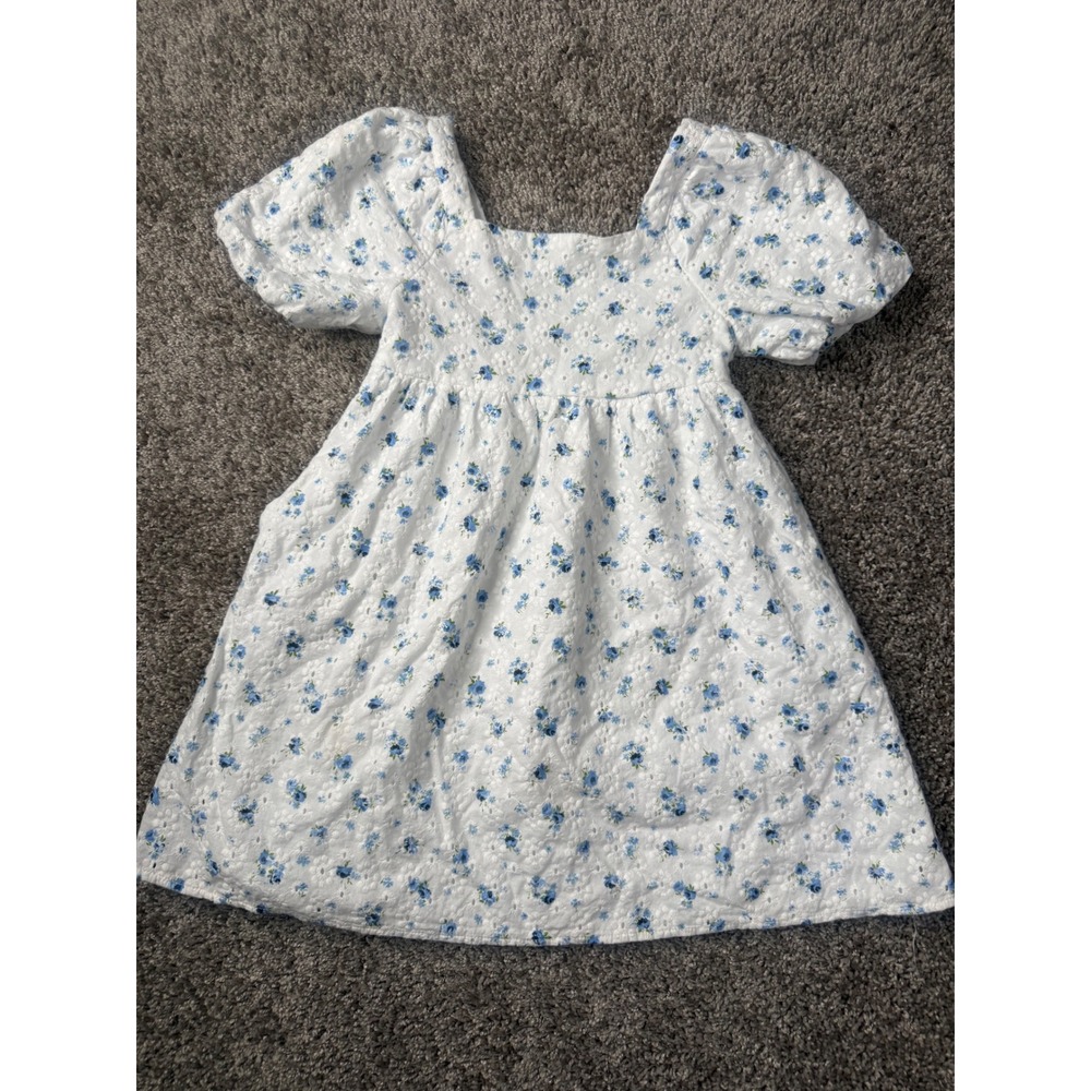 Copper Key Girls Size 7 Blue Floral Eyelet Puff Sleeve Dress Cottagecore